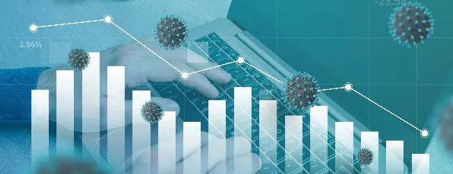 Abbildung: Arbeit am Laptop bei wirtschaftlich schwieriger Lage aufgrund Coronavirus